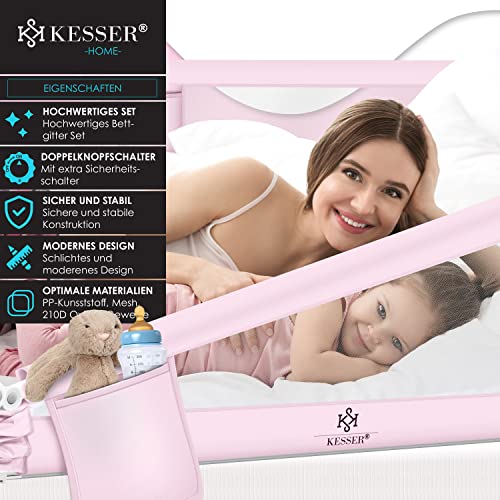 KESSER ® Bedhekje van 150 cm, bedhek voor kinderen, babybedhek, inklapbaar, valbeveiliging, bed en boxspringbed, hoogte: 72 tot 96 cm, roze