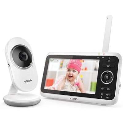 VTech VM350 babymonitor met camera, 5 inch video babymonitor met camera, lcd-kleurenscherm en nachtzichtfunctie met intercomfunctie, lullabies en geluiden VTech VM350 babymonitor met camera, 5 inch video babymonitor met camera, lcd-kleurenscherm en nachtzichtfunctie met intercomfunctie, lullabies en geluiden