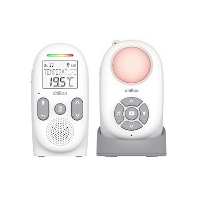 CHILLAX Draagbare CB360 Audio Babyfoon DECT 2 draadloze units VOX en Eco modi Temperatuursensor met alarm Bereik 340 m Nachtlampje & 5 Slaapliedjes Batterijduur 13 uur Walkietalkie CHILLAX Draagbare CB360 Audio Babyfoon DECT 2 draadloze units VOX en Eco modi Temperatuursensor met alarm Bereik 340 m Nachtlampje & 5 Slaapliedjes Batterijduur 13 uur Walkietalkie