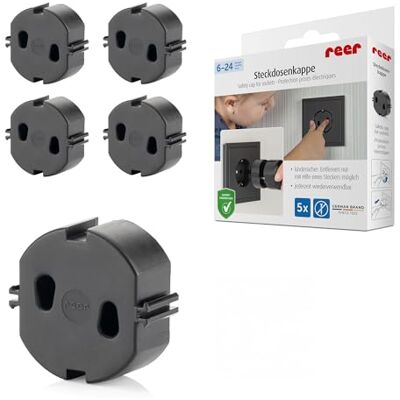 Reer Stopcontactschap, origineel van de uitvinder van de stopcontactbescherming, zwart, 5 stuks Reer Stopcontactschap, origineel van de uitvinder van de stopcontactbescherming, zwart, 5 stuks