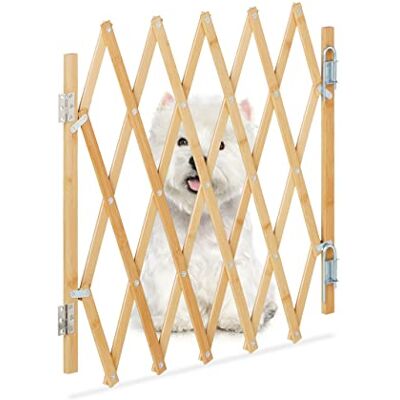 Relaxdays hondenhekje binnen, uitschuifbaar, 17-96 cm breed, 48,5-60 cm hoog, bamboe, voor deuen en trappen, natuur Relaxdays hondenhekje binnen, uitschuifbaar, 17-96 cm breed, 48,5-60 cm hoog, bamboe, voor deuen en trappen, natuur