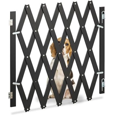 Relaxdays hondenhekje binnen, uitschuifbaar, 126 cm breed, 70-82 cm hoog, bamboe, voor deur & trap, traphekje, zwart Relaxdays hondenhekje binnen, uitschuifbaar, 126 cm breed, 70-82 cm hoog, bamboe, voor deur & trap, traphekje, zwart