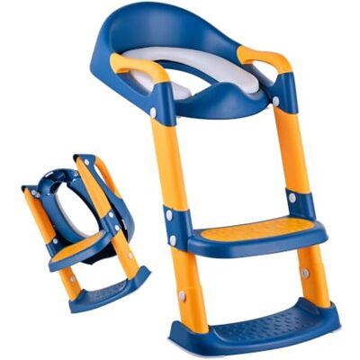 Relaxdays kindertoiletbril met trapje, blauw/geel 39–45 cm in hoogte verstelbaar, opvouwbaar, zitkussen, zindelijkheidstrainingsstoel Relaxdays kindertoiletbril met trapje, blauw/geel 39–45 cm in hoogte verstelbaar, opvouwbaar, zitkussen, zindelijkheidstrainingsstoel