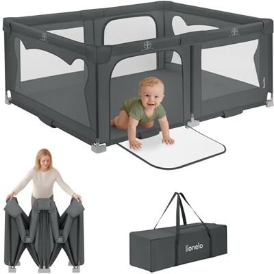 Lionelo Florence Easy Fold Babybox 150×180 cm (0-48 Maanden), Opvouwbaar en Lichtgewicht, Snel Opzetten Zonder Gereedschap, Ademend Net 360°, 2 Zij-ingangen met Rits, Inclusief Draagtas, Grijs Lionelo Florence Easy Fold Babybox 150×180 cm (0-48 Maanden), Opvouwbaar en Lichtgewicht, Snel Opzetten Zonder Gereedschap, Ademend Net 360°, 2 Zij-ingangen met Rits, Inclusief Draagtas, Grijs
