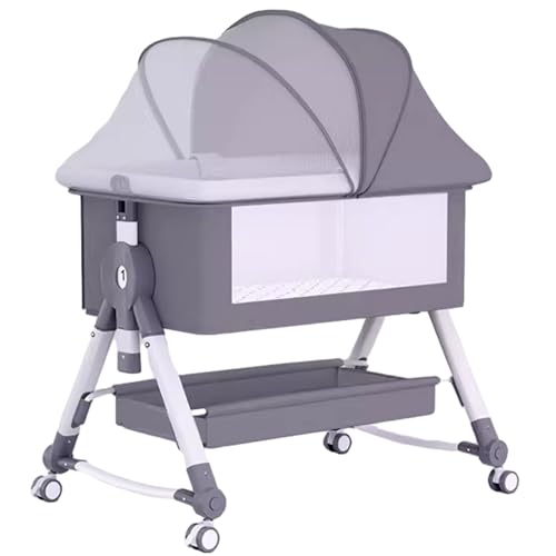 HUHJYUGE Babywieg naast bed, opvouwbare reiswieg, babybedje met commode, draagbare babywieg met klamboe, verstelbare hoogte, voor pasgeboren baby's (B)