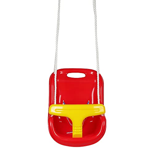 HUOLE Peuterschommel met hoge rugleuning, 3-in-1 baby's Peuter Kinderen Tieners Veiligheidsschommel met T-bar in, afneembare tuin Hangmand Hangende stoel (37 * 23 * 40 cm rood)