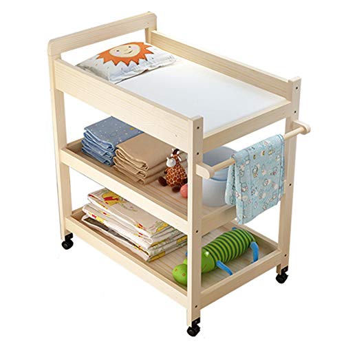 HH- Baby wisselstation met wielen, draagbare houten luier tafel voor peuter, multifunctionele gezondheid babyverzorging