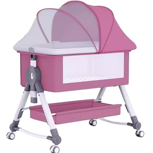 HUHJYUGE Babywieg naast bed, opvouwbare reiswieg, babybedje met commode, draagbare babywieg met klamboe, verstelbare hoogte, voor pasgeboren baby's (C)