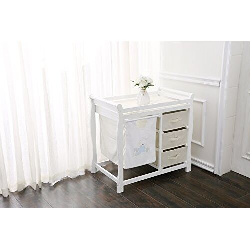 Fiximaster Veiligheid babycommode commode, houten luiertafel, baby massief houten luiertafel met schuifladen, wit model N001