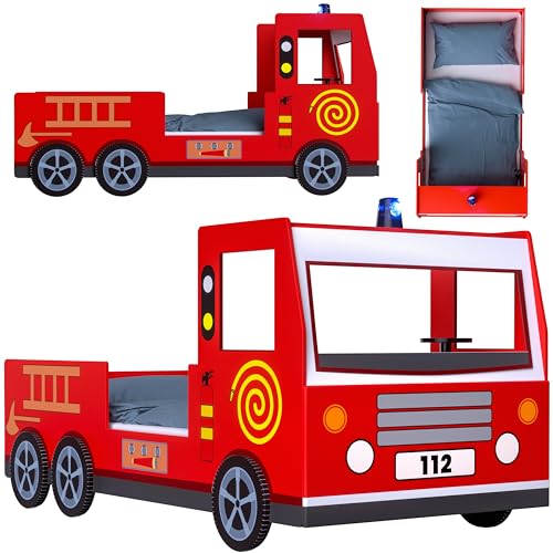 Deuba Kinderbed Brandweerauto 200 x 90 cm Autobed Brandweer Stoer