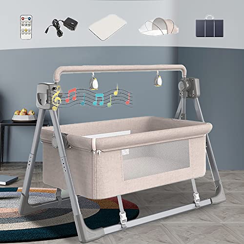 SADRIM 3 In 1 Elektrische wieg,Babyschommels, babyschommels voor baby, automatische schommel,intelligente schommelwieg met muziek,draagbare babyschommel met 5 schommelsnelheden Timing,afstandsbediening (Col