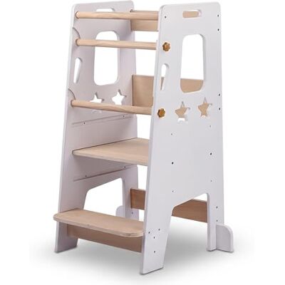 Relaxdays Lernturm Sterren, verstelbare hoogte, wit/natuur kantelbeveiliging, HBT: 90 x 44 x 44 cm, sta-hulp peuters Relaxdays Lernturm Sterren, verstelbare hoogte, wit/natuur kantelbeveiliging, HBT: 90 x 44 x 44 cm, sta-hulp peuters