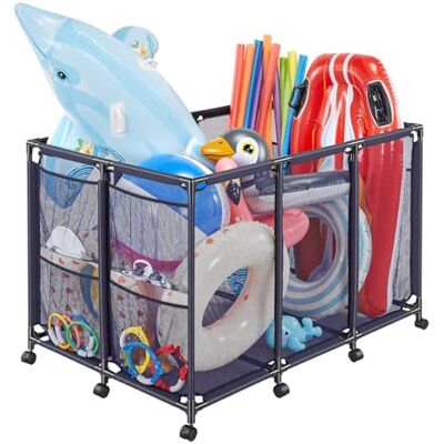 VEVOR Opbergmand voor zwembad, 125 x 84 x 84 cm, opbergbak voor zwembanden, zwembad, van mesh, organizer met wielen voor speelgoed en frietjes in zwembaden, met zijvakken, metalen frame VEVOR Opbergmand voor zwembad, 125 x 84 x 84 cm, opbergbak voor zwembanden, zwembad, van mesh, organizer met wielen voor speelgoed en frietjes in zwembaden, met zijvakken, metalen frame