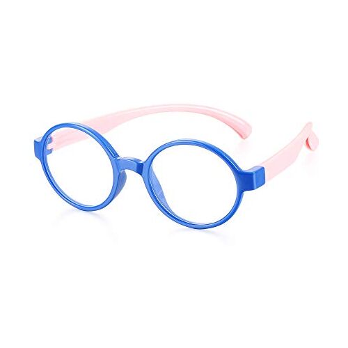 OMICE Kinderen Goggles Siliconen Frame Anti straling Kids Computer Bril Brillen Anti Blauw Licht Glazen Video Gaming Brillen (Donkerblauw-Roze)