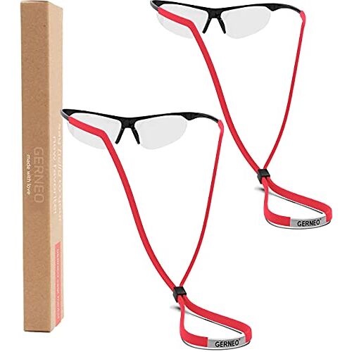 GERNEO ® Origineel – betrouwbare sportbrilband van stof – waterdichte brillenband en stevige grip voor sportbrillen, zonnebrillen en leesbrillen, 2 x tornadorood, 71cm