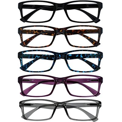 OPULIZE Leesbril 5 Stuks Lezers Zwart Bruin Blauw Purper Grijs Mannen Vrouwen RRRRR92-12357 OPULIZE Leesbril 5 Stuks Lezers Zwart Bruin Blauw Purper Grijs Mannen Vrouwen RRRRR92-12357