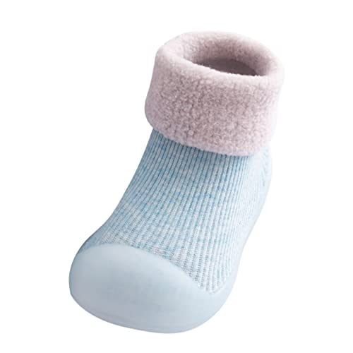 Mashaouyo Babysokken, sokken, slippers, antislip, babyschoenen, eerste stap, babyschoenen met rubberen zool, voor jongens en meisjes, comfort, Lichtblauw, 24 EU