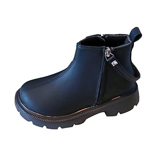 KKvoPiQ Kinderlaarzen, winterlaarzen, sneeuwlaarzen, solide warm gevoerd, thermolaarzen, eenvoudig design, korte laarzen, casual outdoor laarzen, kinderlaarzen, winterlaarzen, enkellaarzen, zwart, 31