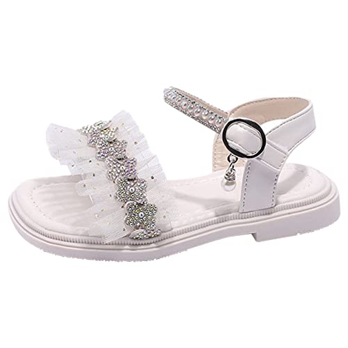 LOIJMK Meisjes Sandalen Zachte Zool Zomer Koreaanse Uitgave Baby Sandalen Een Woord Klein Meisje Prinses Sandalen Sandalen 29, wit, 29 EU