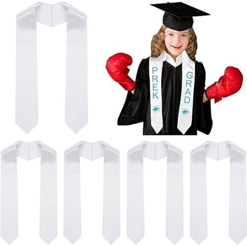 Theaque 6 Pcs 45 Inch Unisex Voorschoolse Afstuderen Stola Kleuterschool Plain Afstuderen Sjerp voor Kinderen Afstuderen, Wit, one size