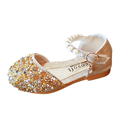 IQYU Antislip Baby Slippers Meisjes Schoenen Sandalen Kinderen Single Baby Crystal Bowknot Bling Peuter Pearl Princess Babyschoenen Babyschoenen 23, goud, 32.5 EU