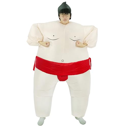 JYZCOS Opblaasbare Volwassen Sumo Worstelaar Pakken Worstelen Fancy Dress Halloween Kostuum One Size Fits Most (Red Adult)