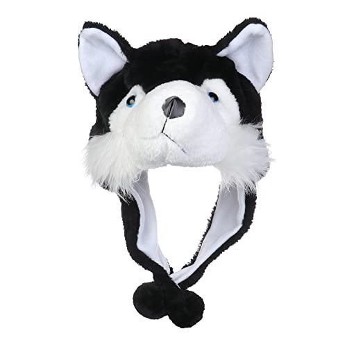 JK Home 2-in-1 Hoed met Oorkleppen Sjaal Set Leuke Pluche Dierenhoed Cosplay Kostuum Hoofddeksels Warme Zachte Gezellige Hoeden voor Kinderen Volwassenen One Size Nieuwigheid Hoofddeksels Foto Props Zwarte Wolf