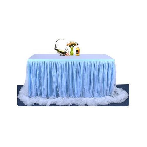 TONZN 4-9FT*80CM Lange Garen Mesh Pluizige Tutu Tule Tafelrok Chiffon Tafelrok Bruiloft Voor Baby Douche Feest Ruche Geplooide Tafelrok (Blauw 4FT (1,22 m * 0,77 m))