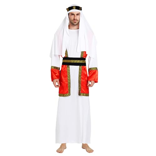 FENOHREFE Halloween Arabische Cosplay Outfit Shepherd's Kostuum Arabisch Kostuum Midden-Oosten Gewaad Arabische Dress Up Kostuum Voor Mannen Arabische Cosplay Kostuum Midden-Oosten Gewaad