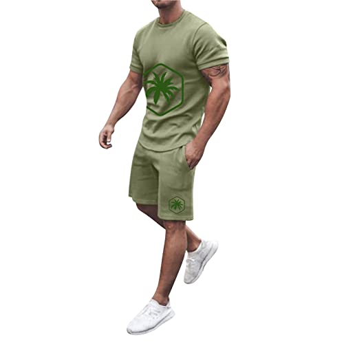 Generic Heren Casual Pakken Voor Mannen 2024 Nieuwe Pakken Mannen Zomer Outfit Strand Korte Mouw Gedrukt Shirt Korte Pak Shirt Broek Pak Met Zakken Heren Jurk Pakken, AG, M