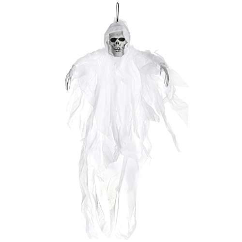 com-four ® decoratief skelet voor Halloween hangend plastic spook horrorspook met enge factor spookachtige feestaccessoires voor themafeesten om op te hangen (01 stuks wit/grijs)