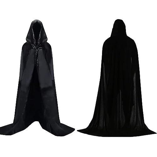 Bravebull Halloweencape, 4 maten, zwarte cape met capuchon, cape, carnaval, Halloween, kostuum, Helloween kostuums voor mannen, horrorkostuum, Halloween, kostuum voor dames, vampier (XL)