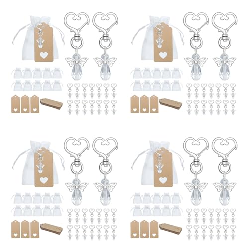 Haopeuk 120 stuks sleutelhangers souvenir bruiloft geschenken baby douche gunst geschenken set met etiket trekkoord snoepzakje