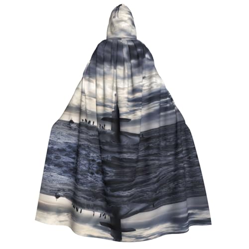 WURTON Giant Nucleaire Schip Print Hooded Mantel Unisex Mantel Met Capuchon Halloween Kerst Hooded Cape Voor Vrouwen Mannen