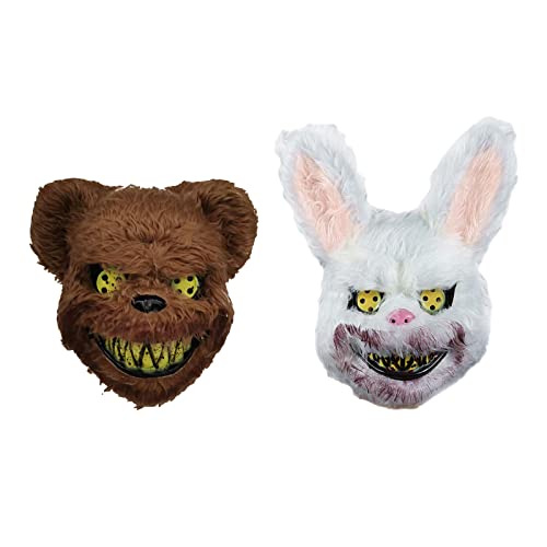 Senteen Halloween-horrormasker, 2-pack Horror Dierenmasker Bloody Bunny-masker Halloween-teddybeermasker Halloween-maskerademaskers voor Halloween-feesten Decoratie-rekwisieten