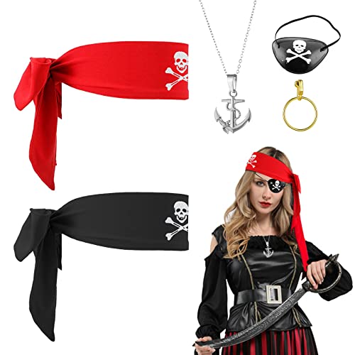 MIVAIUN 5 stuks Captain piratenkostuumaccessoires, vintage piratenaccessoires, piraten-oogkleppen, piratenhoofddoek, piratenketting, piratenrollenspel, set voor kinderen, carnaval, feest (5 stuks)