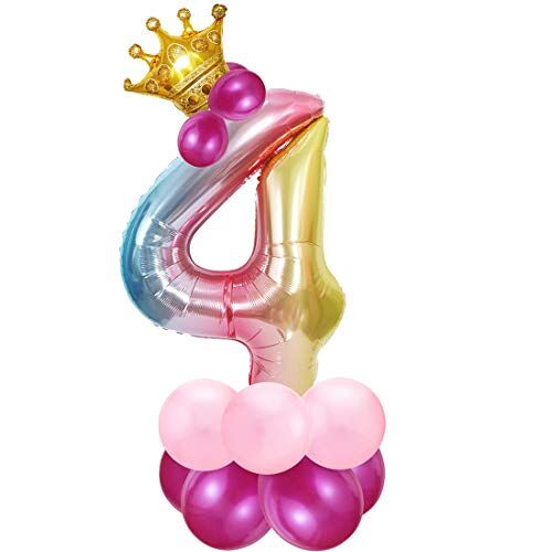 Bluelves Nummers ballon roze, enorme folieballon 4, nummer ballon deco 4e verjaardag, kleurrijke foliecijfers ballonnen, ballon 4 jaar meisjes, helium cijferballon voor feest, verjaardag, decoratie