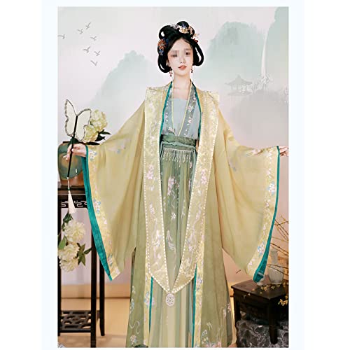 OZMDXKJ Volwassen Traditionele Hanfu Vrouwen Traditionele Flowy Hanfu Cosplay Outfit Prestaties Jurk, L=bust 102cm,Yellow