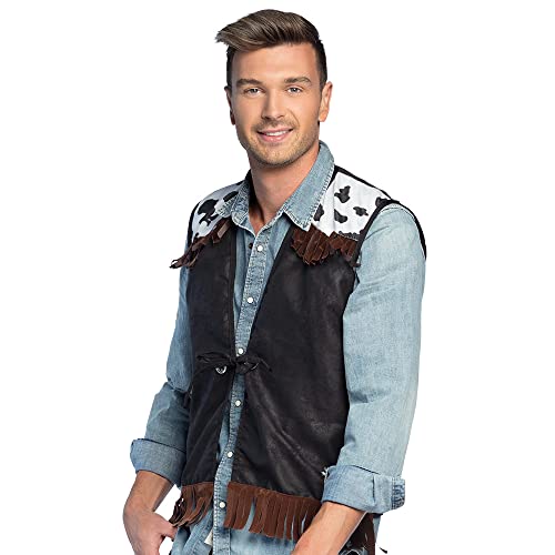 Boland 54323 Westernvest, maat M, bruin, voor volwassenen, jas, cowboy, indianen, kostuum, carnaval, themafeest, L-XL, zwart