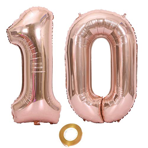 Oumezon Ballonnen nummer 10, nummer 10 luchtballon roségoud meisjes luchtballonnen 10e verjaardag folieballon, nummer 10 roségoud nummer 10 ballonnen groot 81 cm grote heliumfolie ballon