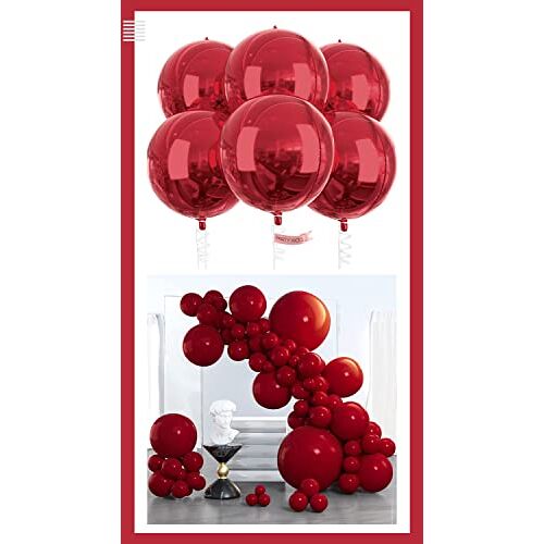 BBAUER Robijnrode ballonnen 100 stuks en 6 stuks robijnrode folieballonnen