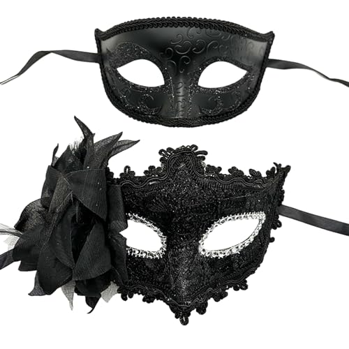 Valentigrl 2 STKS Unisex Paar Maskerade Maskers Set Plastic Kostuum Masker Mardi Gras Masker Voor Vrouwen Mannen Party Masker Halloween Christams zwarte combinatie