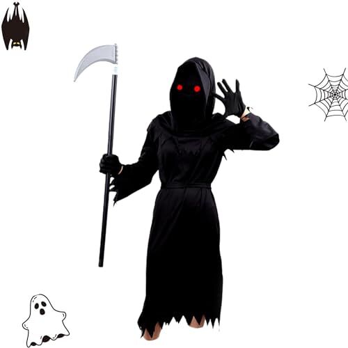 Lumiscent Grim Reaper Kostuum Kinderen, Scream Kostuum Met Rode Ogen, Gloeiende Ogen Grimmig Kostuum, Kinderkostuums, Reaper Kostuum, Kostuums Voor Kinderen, Jongens En Meisjes