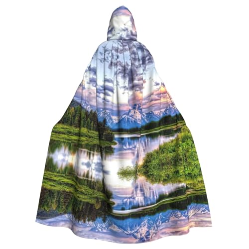 WURTON Landschap Nationaal Park Print Hooded Mantel Tovenaar Heks Halloween Kerst Cape Volwassen Cosplay Party Kostuum Mantel