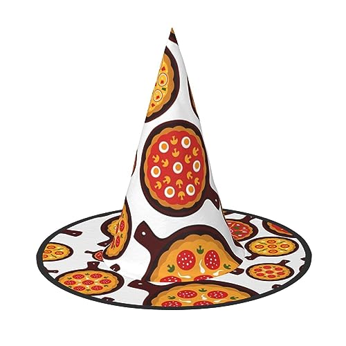 MQGMZ pizza Voedsel Print Volwassenen Boeiende Kegel Heks Hoed Halloween Party Hoofddeksels Cosplay Voor Unisex