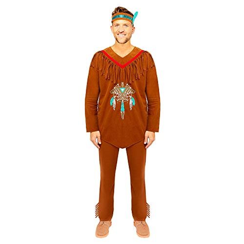 amscan 9907081 volwassen mens inheemse Amerikaanse fancy dress kostuum maat standaard, bruin