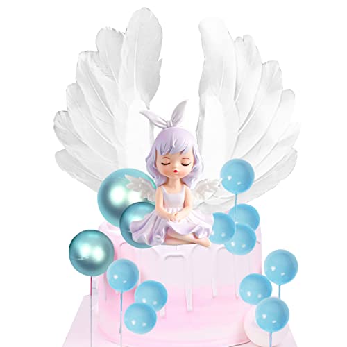 Doyomtoy Engel Figuren voor Cake, 14 Stuks Angel Cake Ice Princess Figuren Set, Engel, Angel Wings Stand for Lucky Cake Toppers, Flashing and Small Balls, Cake Decoration for Party Cake