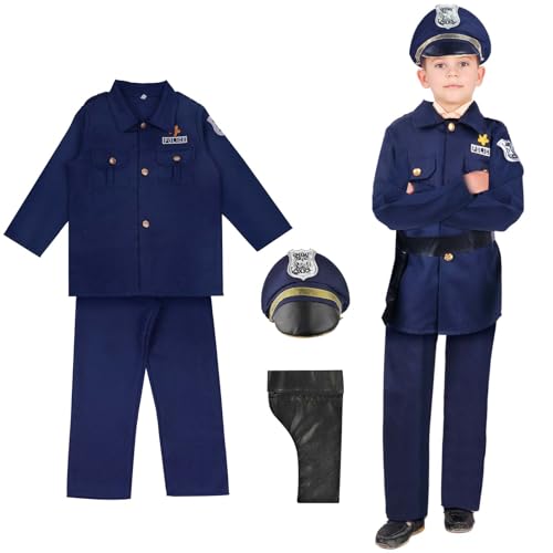 Aomig Politiekostuums Voor Kinderen, 4 Stuks Politieagent Verkleden met Vest en Hoed, Kinderpolitieagent Kostuumset, Politieagent Outfit Cosplay, Politieagent Kostuum Voor Jongens Meisjes, Halloween