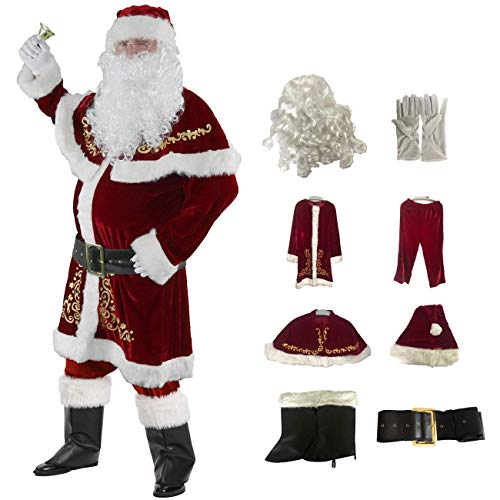 BERULL Kerstman Kostuum For Mannen 8 Stuks Kerstmis Set Deluxe Velvet Erotische Kerstman Volledige Set Outfit Corduroy Cosplay Kostuum (Color : Red, Size : 6XL)