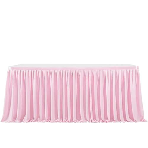 TONZN 4-14FT Wit 1 laag pluizige tutu tule tafelrok chiffon tafelrok bruiloft voor babyshower feest ruche geplooide tafelrok (roze 14FT (4,27 m * 0,77 m))